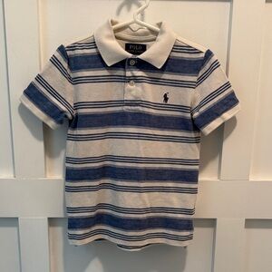 Boys Polo by Ralph Lauren Kids Navy and Cream Striped Polo Shirt size 4